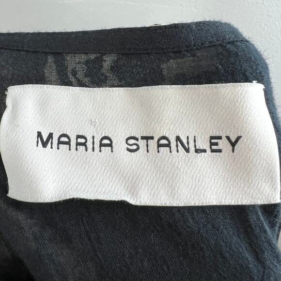 MARIA STANLEY Hamline Blouse Top Black White Cosmos Puff Sleeve Square Neck Sz L - Picture 9 of 11